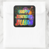 Voornaam "JILLIAN", geun "HAPPY BIRTHDAY" Vierkante Sticker (Tas)