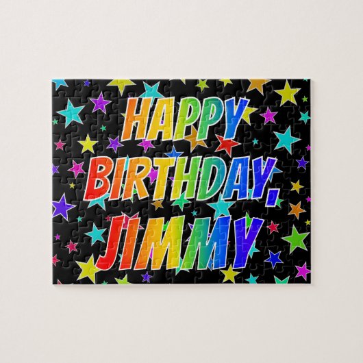 Voornaam "JIMMY", geun "HAPPY BIRTHDAY" Legpuzzel (Horizontaal)