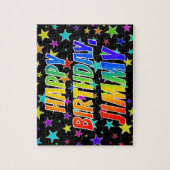 Voornaam "JIMMY", geun "HAPPY BIRTHDAY" Legpuzzel (Verticaal)