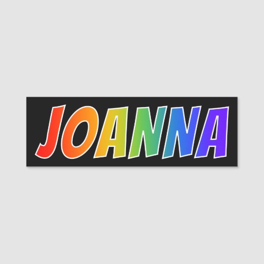 Voornaam "JOANNA": Fun Rainbow-kleuren Naamplaatje (Voorkant)