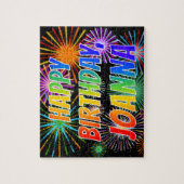 Voornaam "JOANNA", geun "HAPPY BIRTHDAY" Legpuzzel (Verticaal)