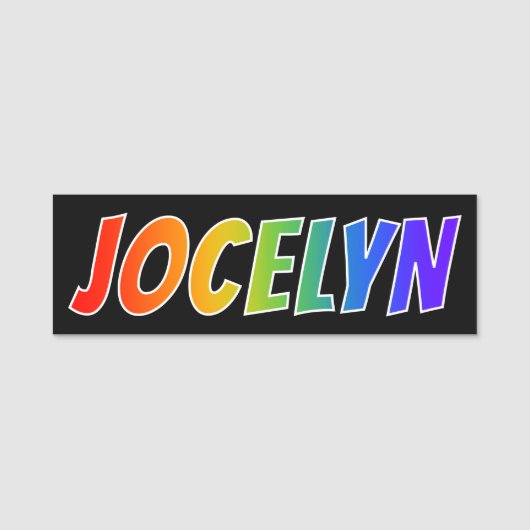 Voornaam "JOCELYN": Fun Rainbow-kleuren Naamplaatje (Voorkant)