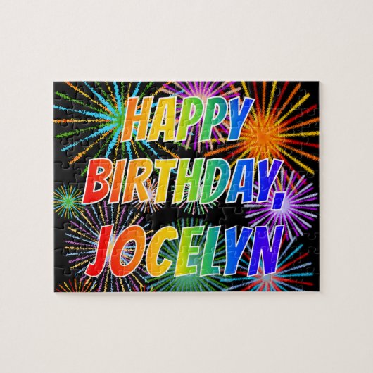 Voornaam "JOCELYN", geun "HAPPY BIRTHDAY" Legpuzzel (Horizontaal)