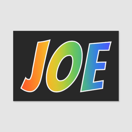 Voornaam "JOE": Fun Rainbow-kleuren Naamplaatje (Voorkant)