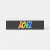 Voornaam "JOEL": Fun Rainbow-kleuren Bureau Naambordje (Voorkant)