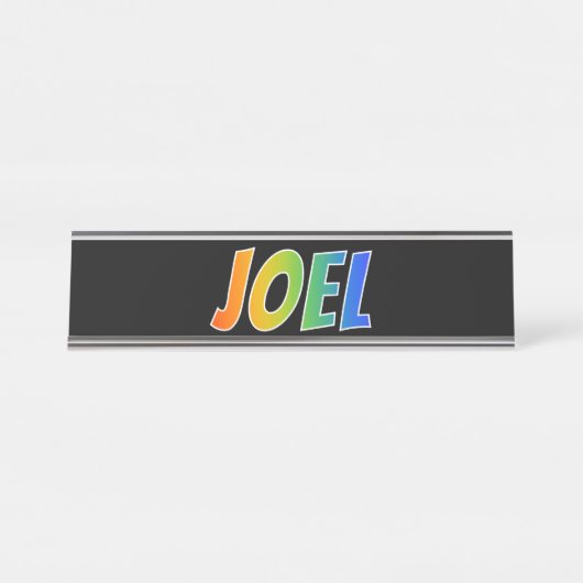 Voornaam "JOEL": Fun Rainbow-kleuren Bureau Naambordje (Voorkant)