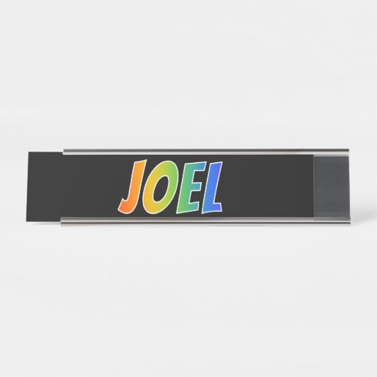 Voornaam "JOEL": Fun Rainbow-kleuren Bureau Naambordje (Voorkant)