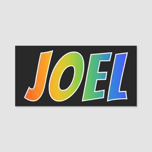 Voornaam "JOEL": Fun Rainbow-kleuren Naamplaatje (Voorkant)