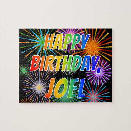 Voornaam "JOEL", geun "HAPPY BIRTHDAY" Legpuzzel (Horizontaal)