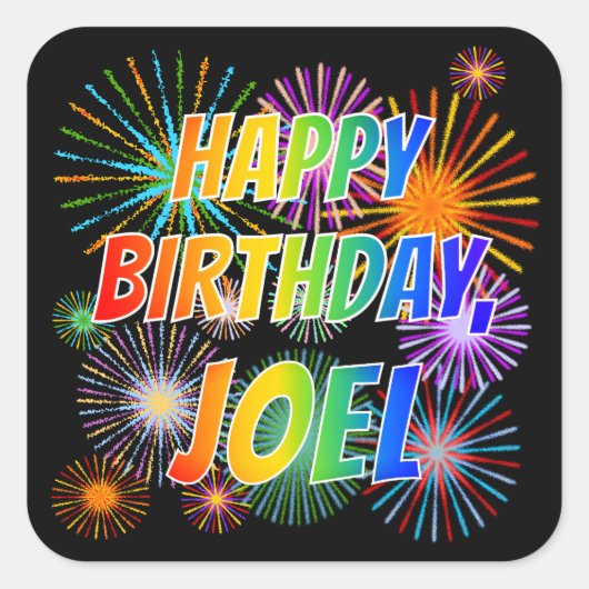 Voornaam "JOEL", geun "HAPPY BIRTHDAY" Vierkante Sticker (Voorkant)