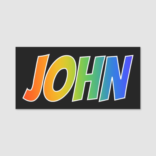 Voornaam "JOHN": Fun Rainbow-kleuren Naamplaatje (Voorkant)