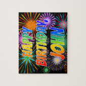 Voornaam "JOHN", geun "HAPPY BIRTHDAY" Legpuzzel (Verticaal)