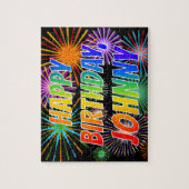 Voornaam "JOHNNY", geun "HAPPY BIRTHDAY" Legpuzzel (Verticaal)