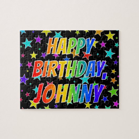 Voornaam "JOHNNY", geun "HAPPY BIRTHDAY" Legpuzzel (Horizontaal)