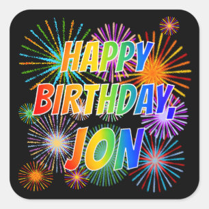Voornaam "JON", geun "HAPPY BIRTHDAY" Vierkante Sticker