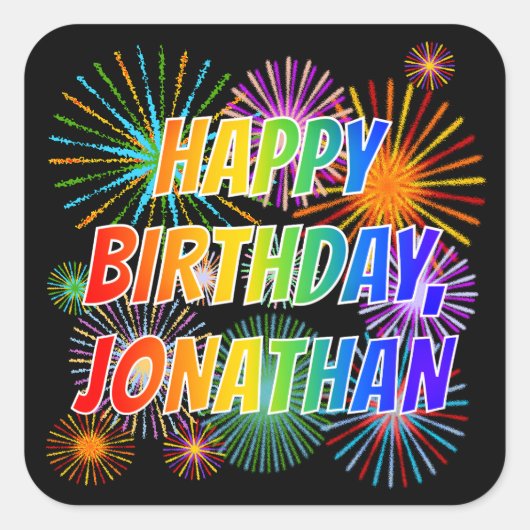 Voornaam "JONATHAN", geun "HAPPY BIRTHDAY" Vierkante Sticker (Voorkant)