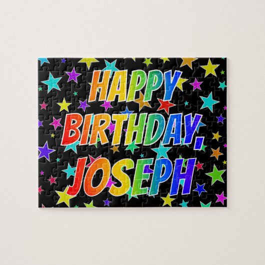 Voornaam "JOSEPH", geun "HAPPY BIRTHDAY" Legpuzzel (Horizontaal)