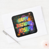 Voornaam "JOSEPH", geun "HAPPY BIRTHDAY" Vierkante Sticker (Envelop)