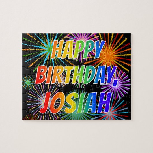 Voornaam "JOSIAH", geun "HAPPY BIRTHDAY" Legpuzzel (Horizontaal)