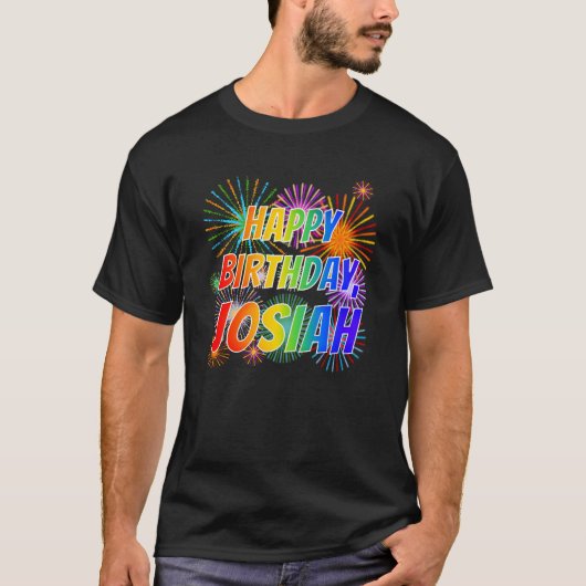 Voornaam "JOSIAH", geun "HAPPY BIRTHDAY" T-shirt (Voorkant)