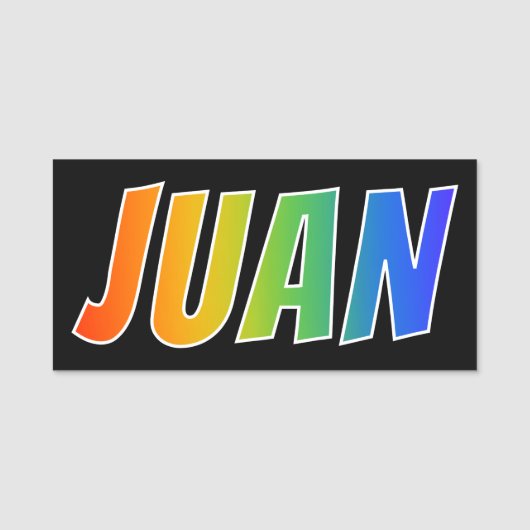 Voornaam "JUAN": Fun Rainbow-kleuren Naamplaatje (Voorkant)