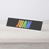 Voornaam "JUAN": vun regenboogkleuren Bureau Naambordje (Voorkant)