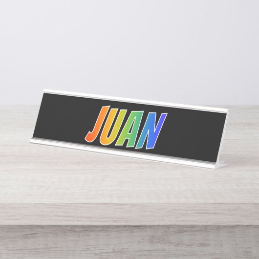Voornaam "JUAN": vun regenboogkleuren Bureau Naambordje (Voorkant)