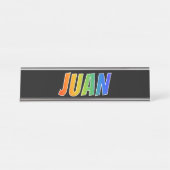 Voornaam "JUAN": vun regenboogkleuren Bureau Naambordje (Voorkant)