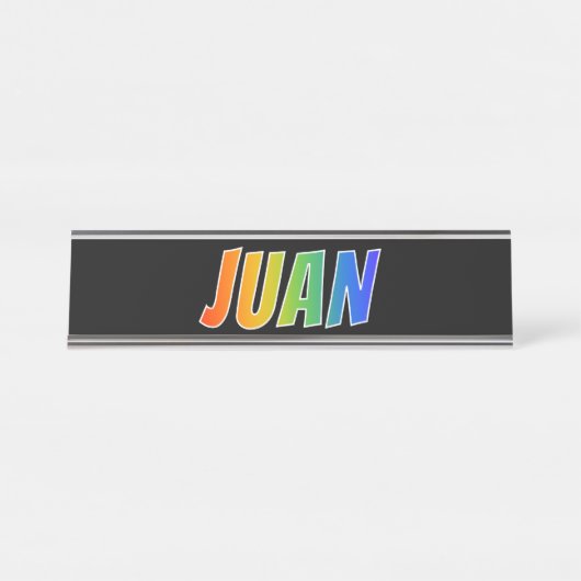 Voornaam "JUAN": vun regenboogkleuren Bureau Naambordje (Voorkant)