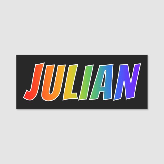 Voornaam "JULIAN": Fun Rainbow-kleuren Naamplaatje (Voorkant)