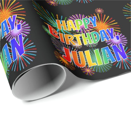 Voornaam "JULIAN", geun "HAPPY BIRTHDAY" Cadeaupapier (Rol Hoek)