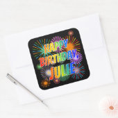 Voornaam "JULIE", geun "HAPPY BIRTHDAY" Vierkante Sticker (Envelop)
