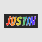 Voornaam "JUSTIN": Fun Rainbow-kleuren Naamplaatje (Voorkant)