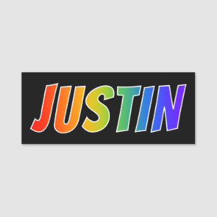 Voornaam "JUSTIN": Fun Rainbow-kleuren Naamplaatje