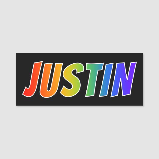Voornaam "JUSTIN": Fun Rainbow-kleuren Naamplaatje (Voorkant)