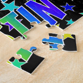 Voornaam "JUSTIN", geun "HAPPY BIRTHDAY" Legpuzzel (Zijkant)