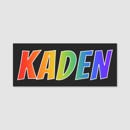 Voornaam "KADEN": Fun Rainbow-kleuren Naamplaatje (Voorkant)