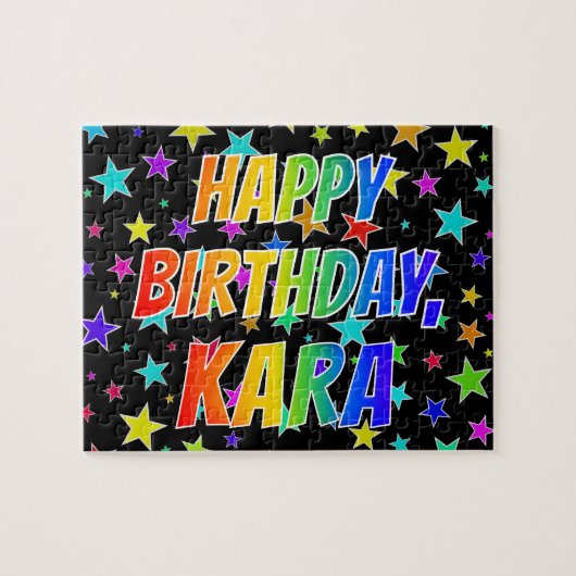 Voornaam "KARA", geun "HAPPY BIRTHDAY" Legpuzzel (Horizontaal)