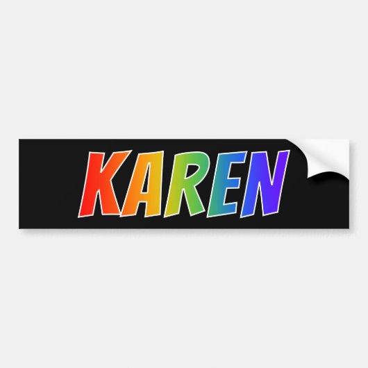 Voornaam "KAREN": Fun Rainbow-kleuren Bumpersticker (Voorkant)