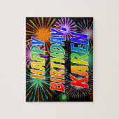 Voornaam "KAREN", geun "HAPPY BIRTHDAY" Legpuzzel (Verticaal)