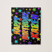 Voornaam "KAREN", geun "HAPPY BIRTHDAY" Legpuzzel (Verticaal)
