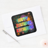 Voornaam "KATHERINE", geun "HAPPY BIRTHDAY" Vierkante Sticker (Envelop)