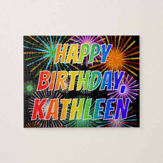 Voornaam "KATHLEEN", geun "HAPPY BIRTHDAY" Legpuzzel (Horizontaal)