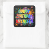 Voornaam "KATHLEEN", geun "HAPPY BIRTHDAY" Vierkante Sticker (Tas)