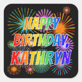 Voornaam "KATHRYN", geun "HAPPY BIRTHDAY" Vierkante Sticker (Voorkant)