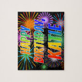Voornaam "KATIE", geun "HAPPY BIRTHDAY" Legpuzzel (Verticaal)