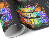 Voornaam "KATRINA", geun "HAPPY BIRTHDAY" Cadeaupapier (Rol Hoek)