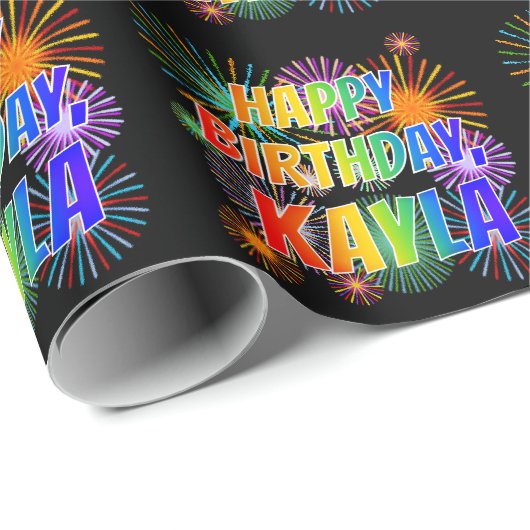Voornaam "KAYLA", geun "HAPPY BIRTHDAY" Cadeaupapier (Rol Hoek)