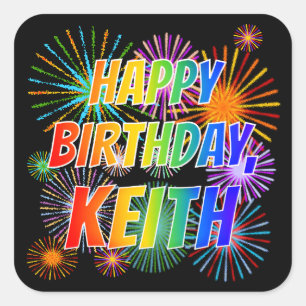 Voornaam "KEITH", geun "HAPPY BIRTHDAY" Vierkante Sticker