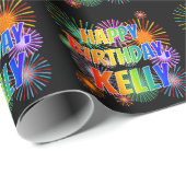 Voornaam "KELLY", geun "HAPPY BIRTHDAY" Cadeaupapier (Rol Hoek)